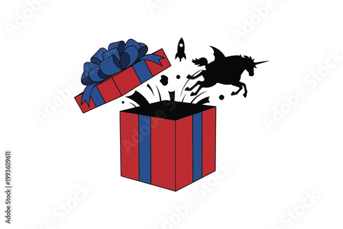 Surprise unleashed a gift box reveals a dynamic pegasus silhouette