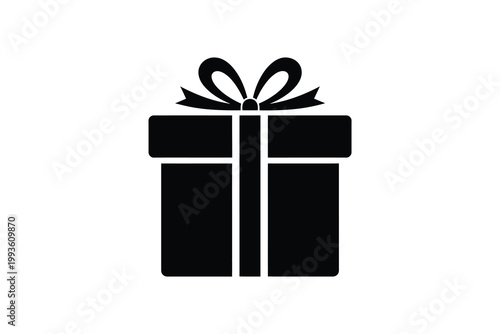 Black silhouette of a gift box with a ribbon