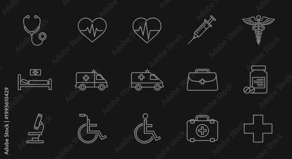 Fototapeta premium Medical Health Care Symbols Icons Set.
