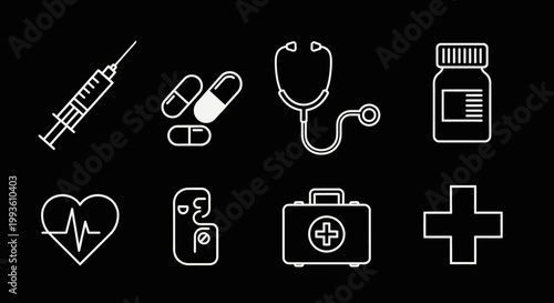 Medical icons and health symbols.
