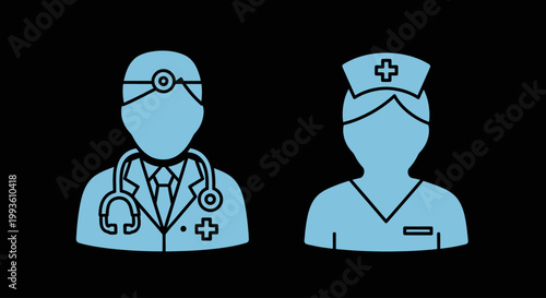 Medical doctors and nurses icons.