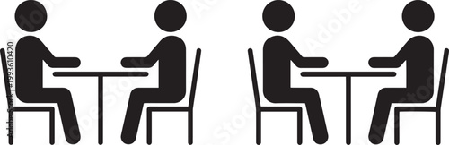 Professional business meeting icon set with two people sitting at table for job interview and office discussion isolated on white background vector.