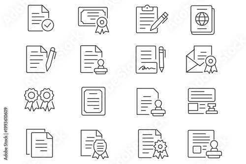Legal documents icon set. Editable line icons. Vector illustration.