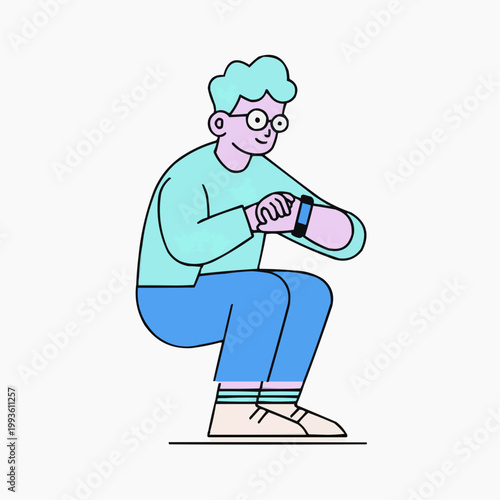 Flat vector illustration of a person doing a squat exercise, suitable for fitness apps, health blogs, or workout guides.