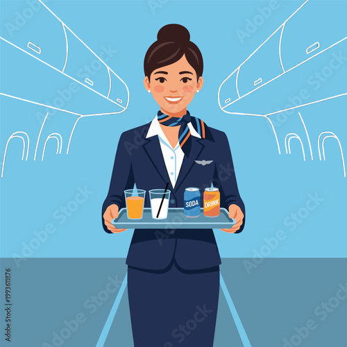 Airline Staff Serving Drinks With Soda Can