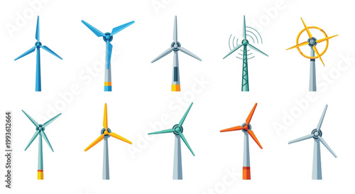 Collection of Diverse Wind Turbines for Renewable Energy Generation.