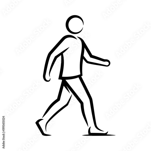 Minimalist black and white illustration of a person walking, side view, simple and clean design