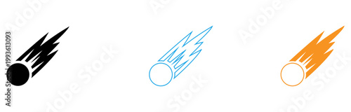 Three shooting star icons in black, blue, and orange colors