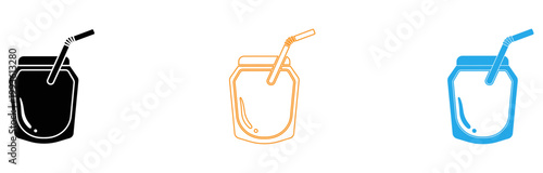 Colorful illustrations of jars with straws in line art style