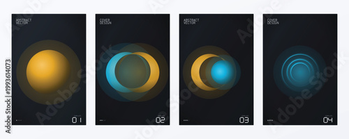 Abstract amber and cyan gradient crescent moon poster set on slate background vector template modern futuristic cover design for wall art print and social media Vector Illustration.