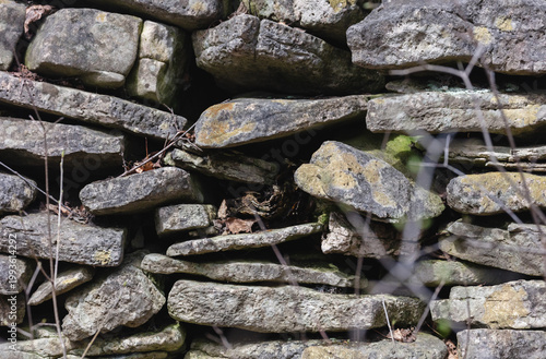 Heap of abandoned building materials weathered in nature