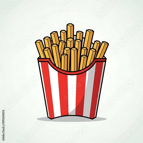 Delicious French Fries in Red and White Striped Container.