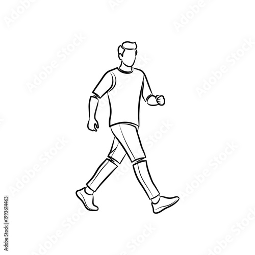 Cartoon illustration of a young male soccer player walking, wearing a jersey, shorts, and shin guards