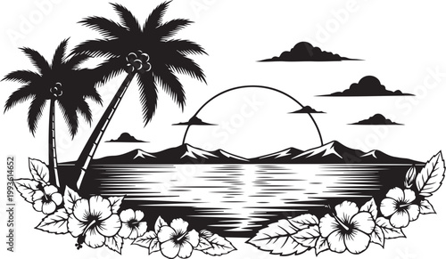 Tropical Beach Sunset Silhouette Bundle