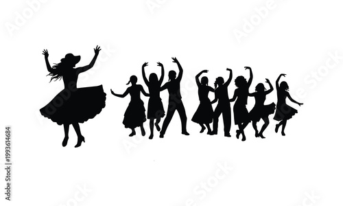 Vector dancing people silhouettes celebration party illustration.