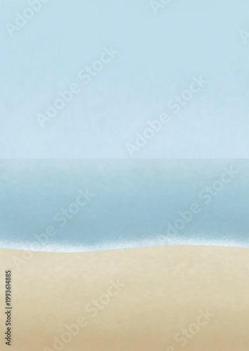 Beach illustration with sand and sea and blue sky