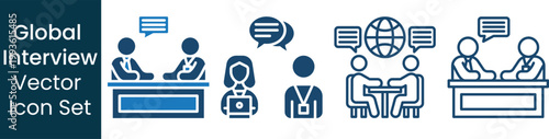 Global Job Interview and Professional Recruitment Vector Icon Set