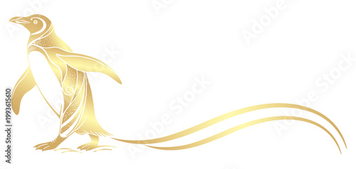 Vector golden silhouette illustration of a artistic penguin for penguin day	