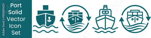Port Logistics and Maritime Shipping Vector Icon Set