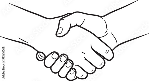 Black and white line of two hands shaking also transparent background, handshake line business agreement