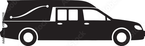 Cuadro en lienzo Black silhouette of a hearse or funeral car with white wheels also transparent b