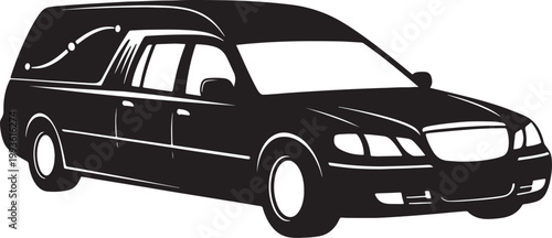 Black silhouette of a hearse car, funeral vehicle also transparent background, black car