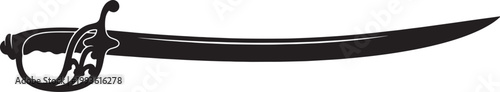 Black silhouette of a pirate cutlass sword with curved blade and detailed hilt also transparent background