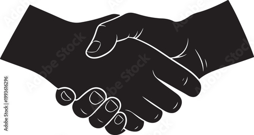 Black silhouette of two hands shaking, isolated on white background, also transparent background handshake