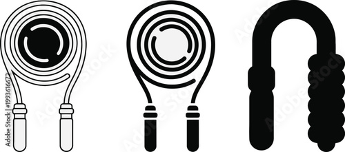 Jump Rope Vector Icon Set with Outline and Solid Styles, Fitness Skipping Rope Illustration for Workout, Cardio Training, Gym Equipment and Sports Design