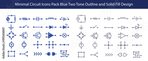 Minimal circuit icons pack blue two tone design