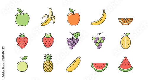 Collection of Fresh Fruits in a Colorful Flat Design.