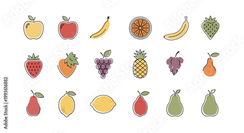 Collection of Fresh Fruits in a Vibrant Artistic Style.