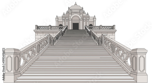 Grand Staircase Leading to Ornate Building Facade