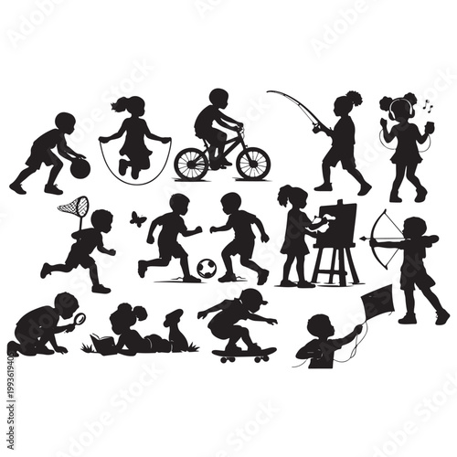 Children Playing Sports Outdoors Silhouette Collection