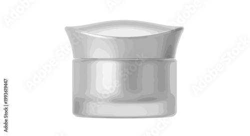 Shiny silver cylindrical container with curved top isolated on white