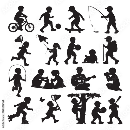 Children Playing Sports Outdoors Silhouette Collection