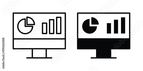 Analytics dashboard icon concept. Thin line symbol. Solid icons