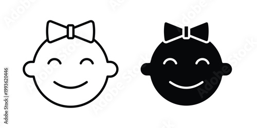Baby girl face icon concept. Thin line symbol. Solid icons