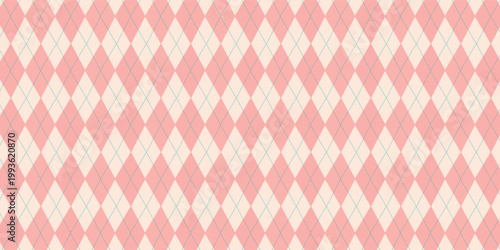Circus carnival pink and beige vintage seamless pattern. Soft harlequin rhombus background. Wrapping texture backdrop with diamond shape pattern. Tablecloth fabric. Vector illustration
