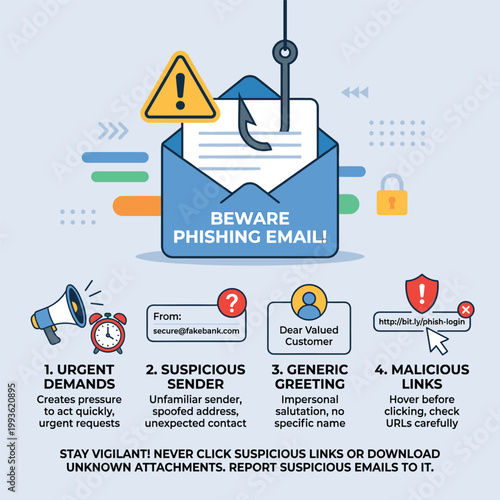 Beware Phishing Email With Envelope With Fishing Hook