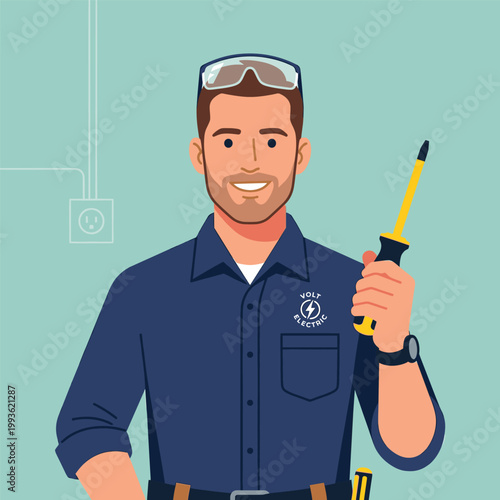 Electrician With Screwdriver With Glasses With Work Shirt