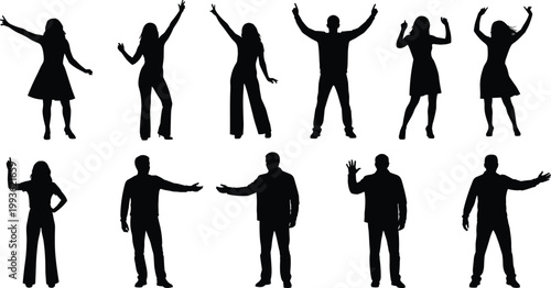 Silhouette of a toddler taking first steps between parents with father standing and mother crouching reaching out with open arms.