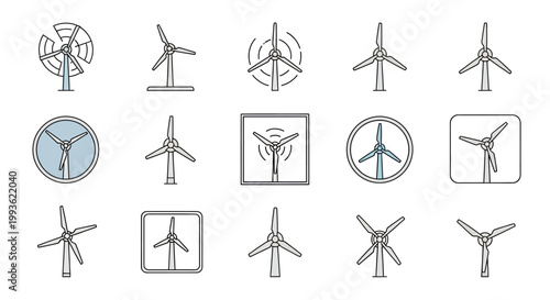 Collection of Wind Turbine Icons and Illustrations.