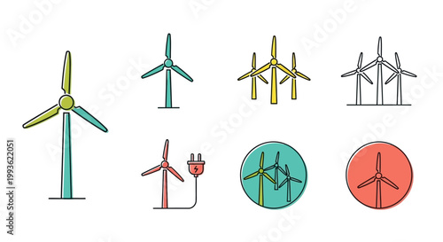 Collection of Wind Turbine Icons and Illustrations.