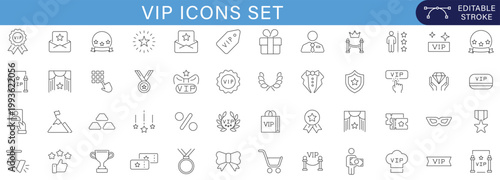 VIP icons set luxury premium badge crown exclusive membership award elite access label diamond privilege symbol collection business quality service vector editable stroke