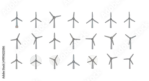 Collection of Wind Turbine Icons and Illustrations.