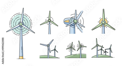 Collection of Wind Turbines Illustrating Renewable Energy Technology.