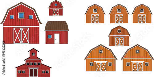 Φωτογραφία Barn Buildings Collection with Rustic Farm Structures, Red Wooden Barns, and Agr