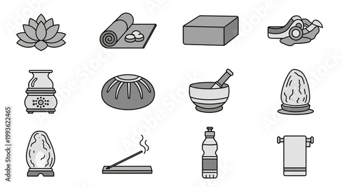 Collection of Yoga and Spa Icons for Wellness and Relaxation.