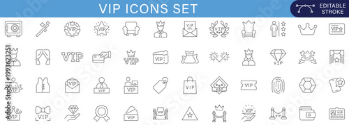 VIP icons set luxury premium badge crown exclusive membership award elite access label diamond privilege symbol collection business quality service vector editable stroke